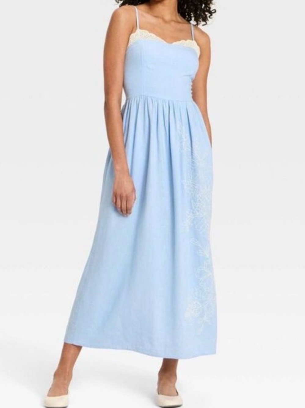 Universal Thread Light Blue Midi Dress with Cream Lace Trim